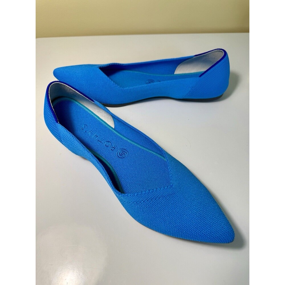 Rothy’s The Point Peacock Blue Pointed Toe Knit Flats Women’s Size 10.5